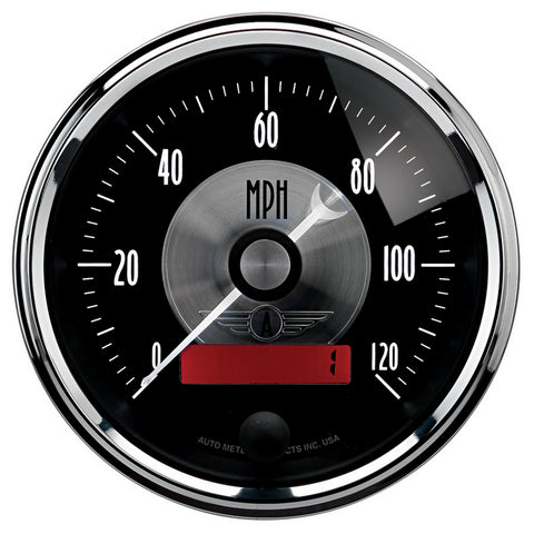 GAUGE, SPEEDO, 3 3/8in, 120MPH, ELEC. PROGRAM W/LCD ODO, PRESTIGE BLK. DIAMOND