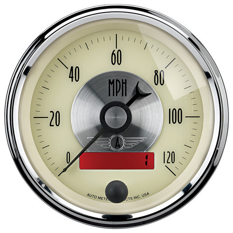 GAUGE, SPEEDO, 3 3/8in, 120MPH, ELEC. PROGRAM W/LCD ODO, PRESTIGE ANTQ. IVORY