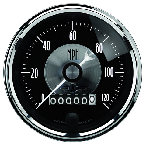 GAUGE, SPEEDO, 3 3/8in, 120MPH, ELEC. PROGRAM W/WHEEL ODO, PRESTIGE BLK. DIAMOND