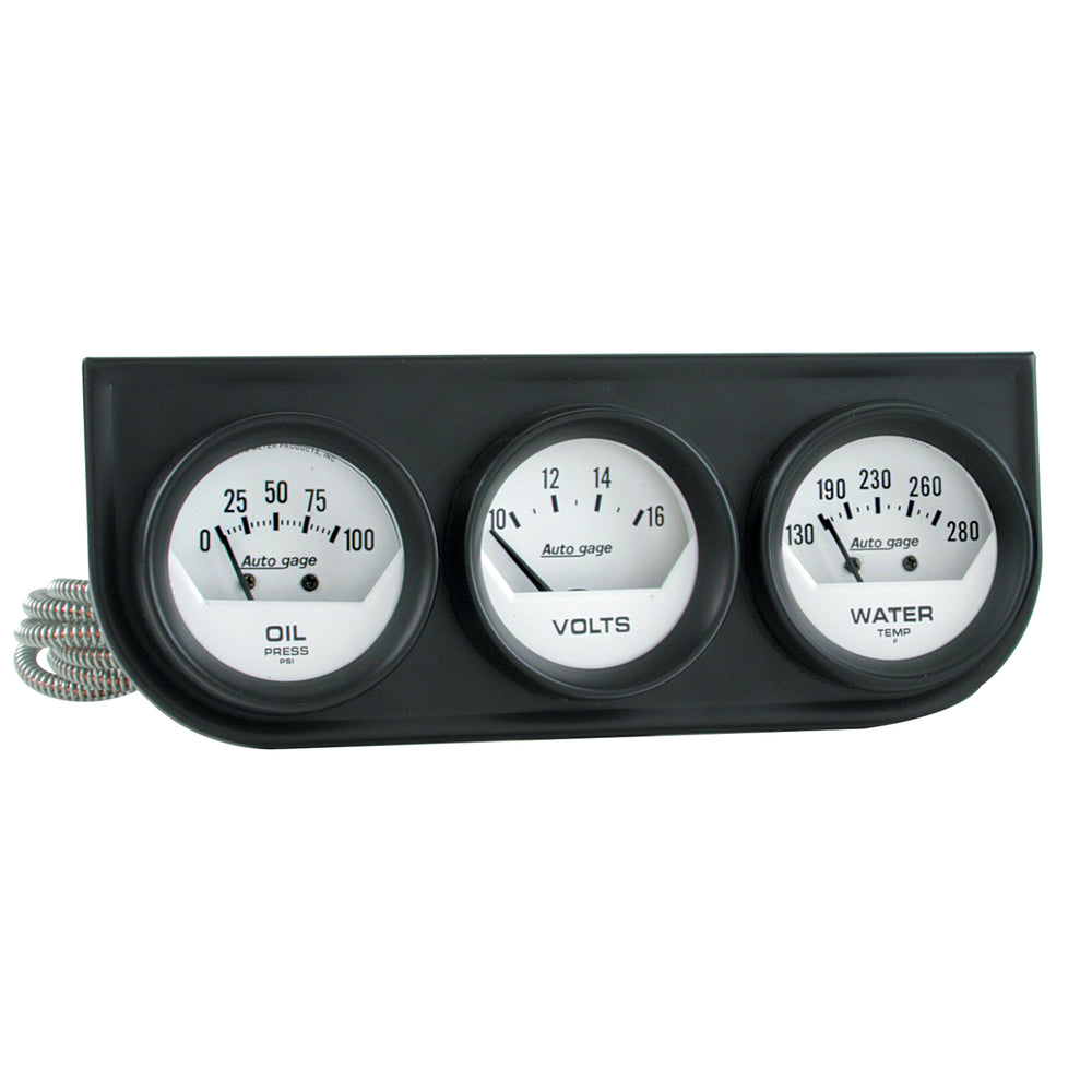 GAUGE CONSOLE, OILP/WTMP/VOLT, 2in, 100PSI/280?F/16V, WHT DIAL, BLK BZL, AG