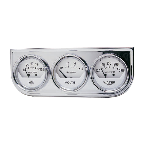 GAUGE CONSOLE, OILP/WTMP/VOLT, 2in, 100PSI/280?F/16V, WHT DIAL, CHROME BZL, AG