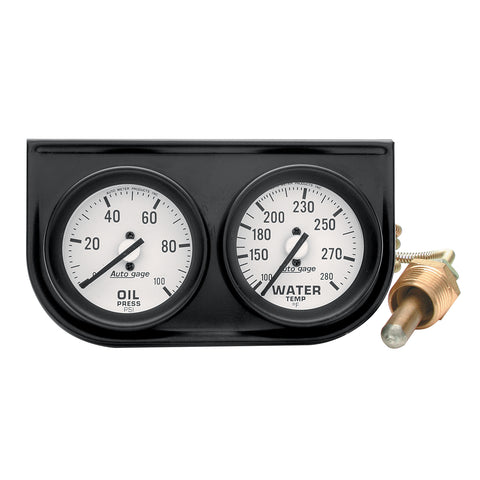 GAUGE CONSOLE, OILP/WTMP, 2in, 100PSI/280?F, WHT DIAL, BLK BZL, AUTOGAGE