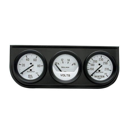 GAUGE CONSOLE, OILP/WTMP/VOLT, 2in, 100PSI/280?F/16V, WHT DIAL, BLK BZL, AG