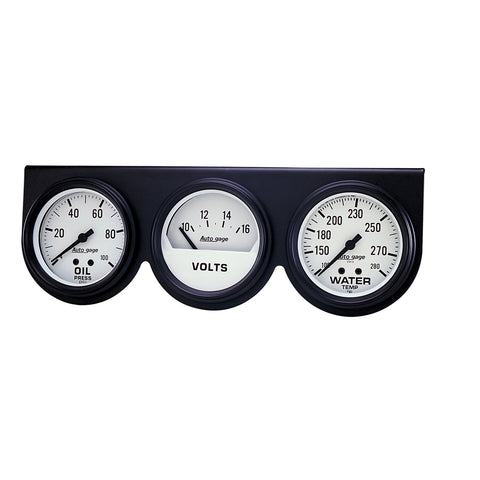 GAUGE CONSOLE, OILP/WTMP/VOLT, 2 5/8in, 100PSI/280?F/16V, WHT DIAL, BLK BZL, AG