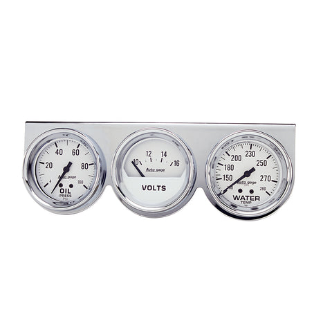 GAUGE CONSOLE, OILP/WTMP/VOLT, 2 5/8in, 100PSI/280?F/16V, WHT DIAL, CHRME BZL, AG