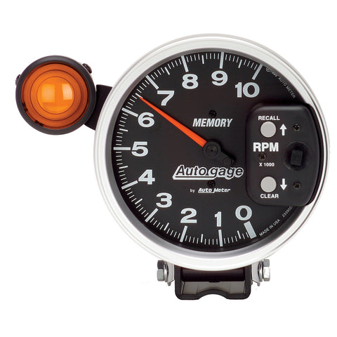 GAUGE, TACH, 5in, 10K RPM, PEDESTAL W/ EXT. SHIFT-LITE & MEM, BLACK, AUTO GAGE