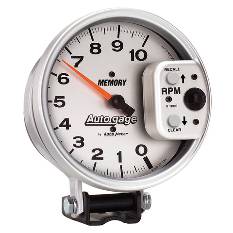 GAUGE, TACHOMETER, 5in, 10K RPM, PEDESTAL W/ PEAK MEMORY, SILVER, AUTO GAGE