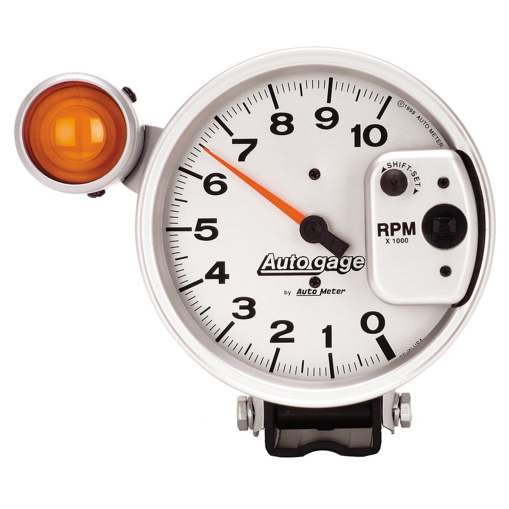 GAUGE, TACHOMETER, 5in, 10K RPM, PEDESTAL W/ EXT. SHIFT-LITE, SILVER, AUTO GAGE