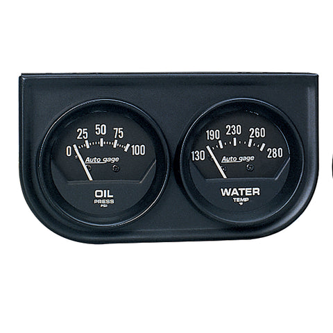 GAUGE CONSOLE, OILP/WTMP, 2in, 100PSI/280?F, BLK DIAL, BLK BZL, AUTOGAGE