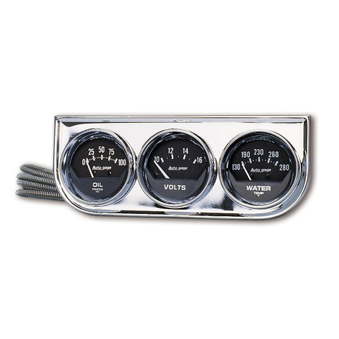 GAUGE CONSOLE, OILP/WTMP/VOLT, 2in, 100PSI/280?F/16V, BLK DIAL, CHROME BZL, AG
