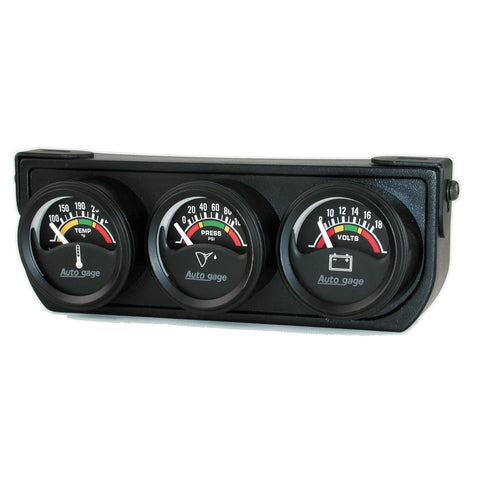 GAUGE CONSOLE, OILP/WTMP/VOLT, 1.5in, 100PSI/280?F/18V, ELEC BK DIAL, BK BZL, AG