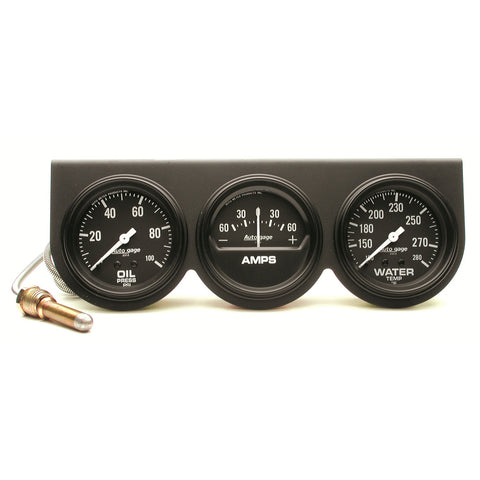 GAUGE CONSOLE, OILP/WTMP/AMP, 2 5/8in, 100PSI/280?F/60A, BLK DIAL, BLK BZL, AG