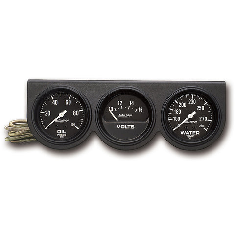 GAUGE CONSOLE, OILP/WTMP/VOLT, 2 5/8in, 100PSI/280?F/16V, BLK DIAL, BLK BZL, AG