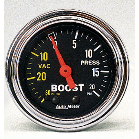 GAUGE, VAC/BOOST, 2 1/16in, 30INHG-20PSI, MECHANICAL, TRADITIONAL CHROME