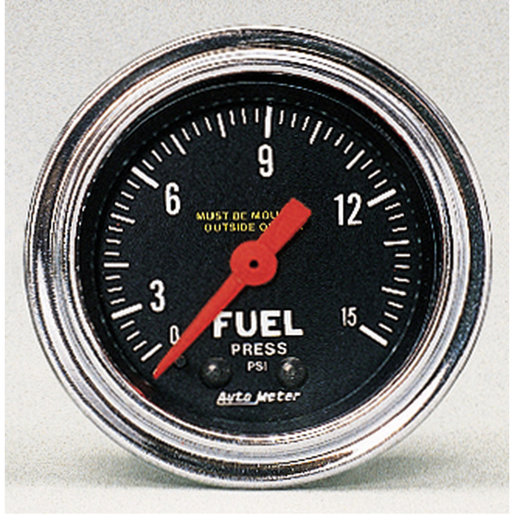 GAUGE, FUEL PRESSURE, 2 1/16in, 15PSI, MECHANICAL, TRADITIONAL CHROME