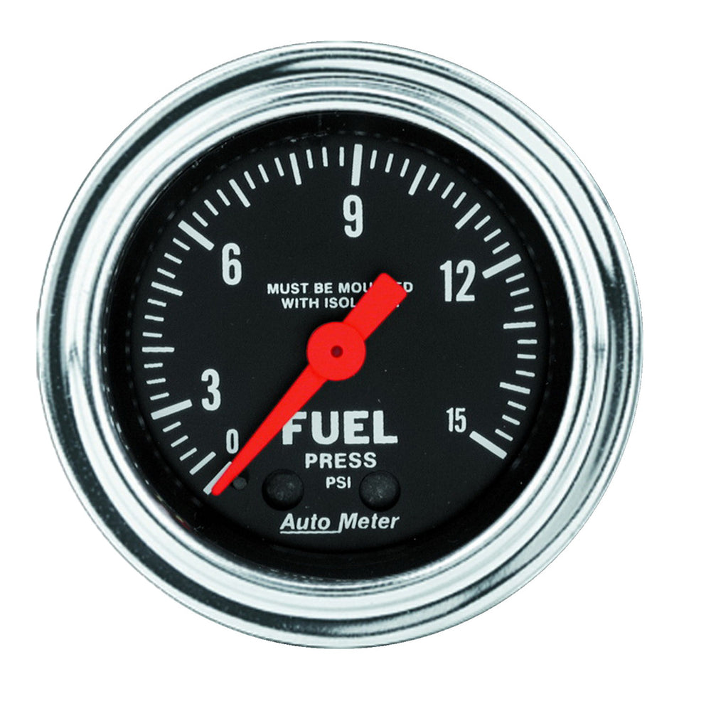 GAUGE, FUEL PRESSURE, 2 1/16in, 15PSI, MECH. W/ISOLATOR, TRADITIONAL CHROME