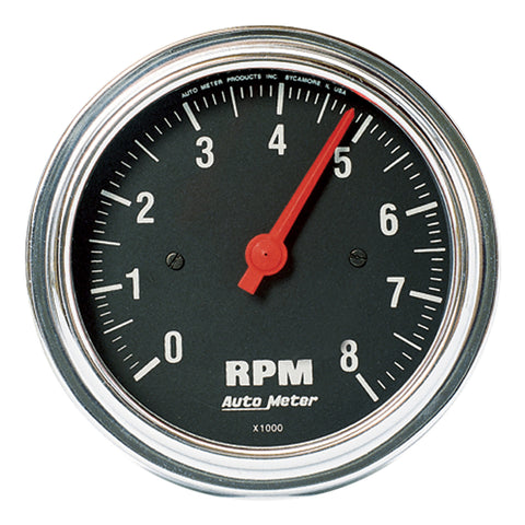 GAUGE, TACHOMETER, 3 3/8in, 8K RPM, IN-DASH, TRADITIONAL CHROME