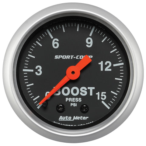 GAUGE, BOOST, 2 1/16in, 15PSI, MECHANICAL, SPORT-COMP