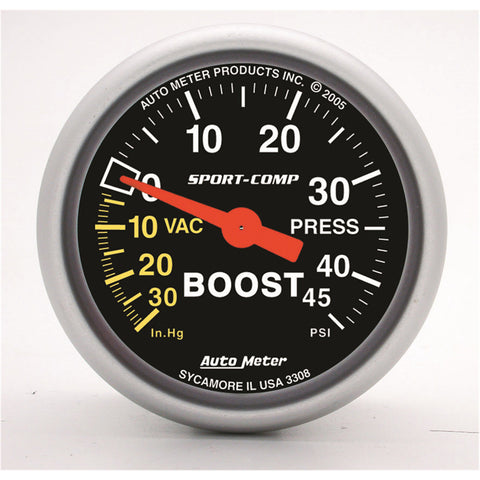 GAUGE, VAC/BOOST, 2 1/16in, 30INHG-45PSI, MECHANICAL, SPORT-COMP