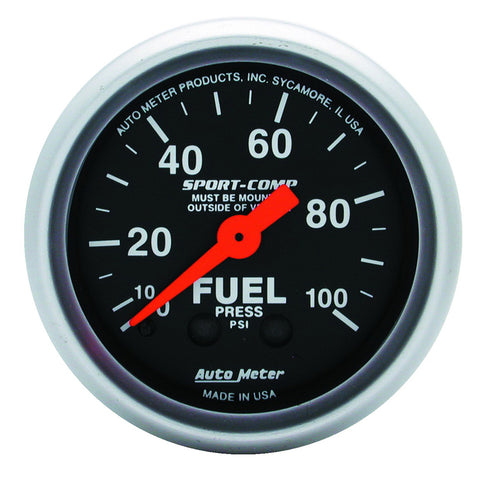 GAUGE, FUEL PRESSURE, 2 1/16in, 100PSI, MECHANICAL, SPORT-COMP