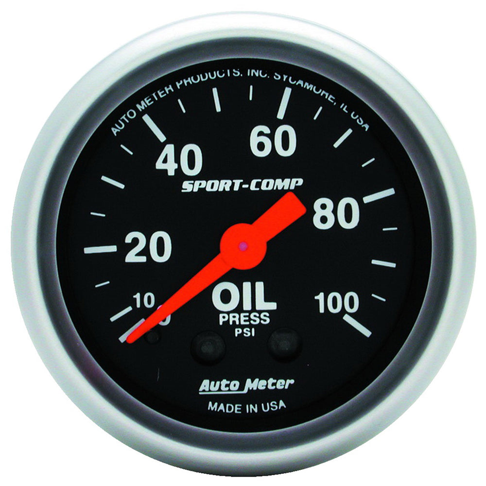 GAUGE, OIL PRESSURE, 2 1/16in, 100PSI, MECHANICAL, SPORT-COMP