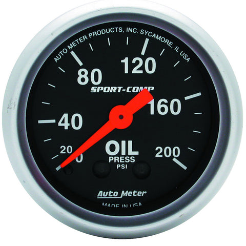 GAUGE, OIL PRESSURE, 2 1/16in, 200PSI, MECHANICAL, SPORT-COMP