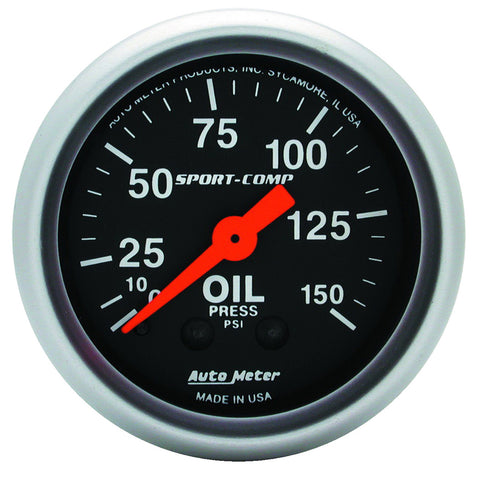 GAUGE, OIL PRESSURE, 2 1/16in, 150PSI, MECHANICAL, SPORT-COMP