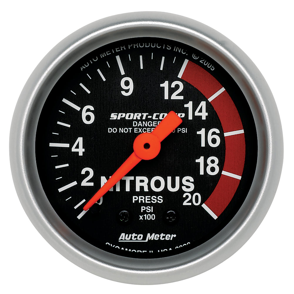 GAUGE, NITROUS PRESSURE, 2 1/16in, 2000PSI, MECHANICAL, SPORT-COMP