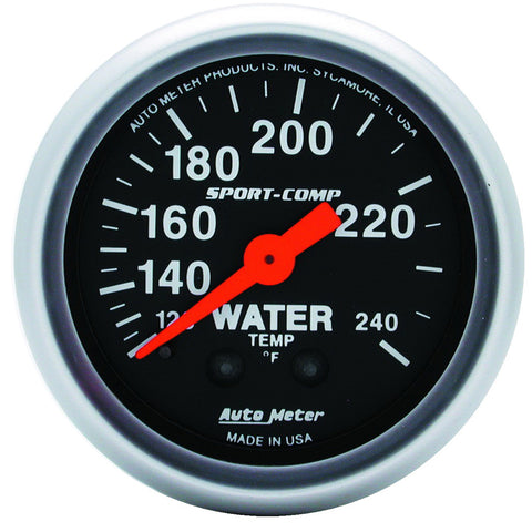 GAUGE, WATER TEMP, 2 1/16in, 120-240?F, MECHANICAL, 12FT., SPORT-COMP