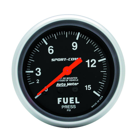 GAUGE, FUEL PRESSURE, 2 5/8in, 15PSI, MECHANICAL, SPORT-COMP