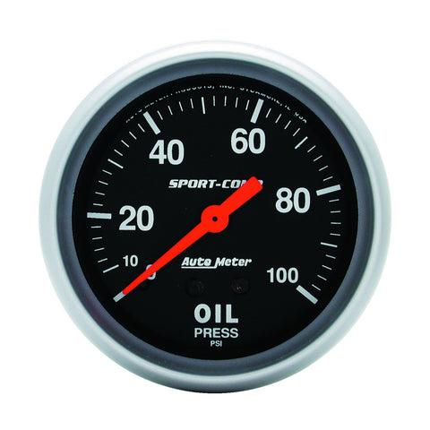 GAUGE, OIL PRESSURE, 2 5/8in, 100PSI, MECHANICAL, SPORT-COMP