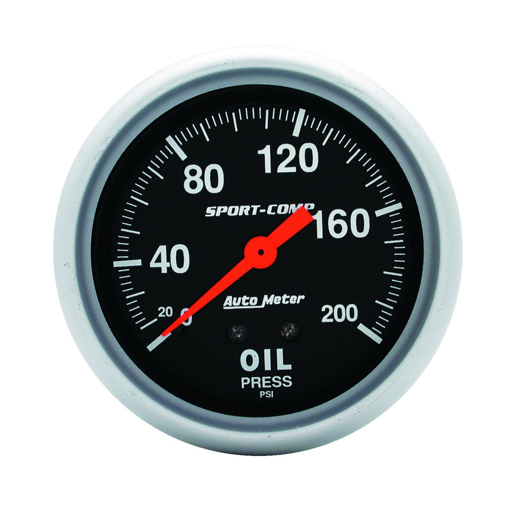 GAUGE, OIL PRESSURE, 2 5/8in, 200PSI, MECHANICAL, SPORT-COMP