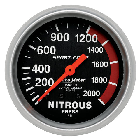 GAUGE, NITROUS PRESSURE, 2 5/8in, 2000PSI, MECHANICAL, SPORT-COMP