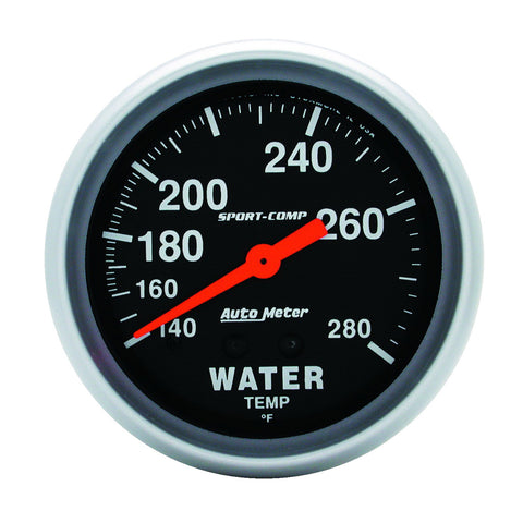 GAUGE, WATER TEMP, 2 5/8in, 140-280?F, MECHANICAL, SPORT-COMP