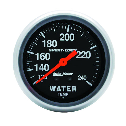 GAUGE, WATER TEMP, 2 5/8in, 120-240?F, MECHANICAL, 12FT., SPORT-COMP