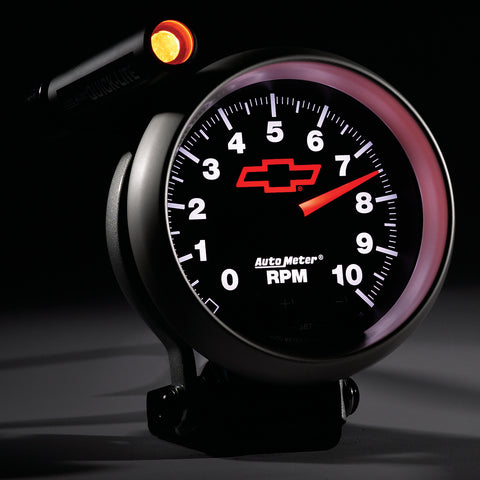 GAUGE, TACHOMETER, 3 3/4in, 10K RPM, PEDESTAL W/ EXT. QUICK-LITE, GM BOWTIE BLACK