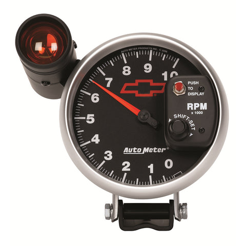 GAUGE, TACHOMETER, 5in, 10K RPM, PEDESTAL W/ EXT. SHIFT-LITE, GM BOWTIE BLACK