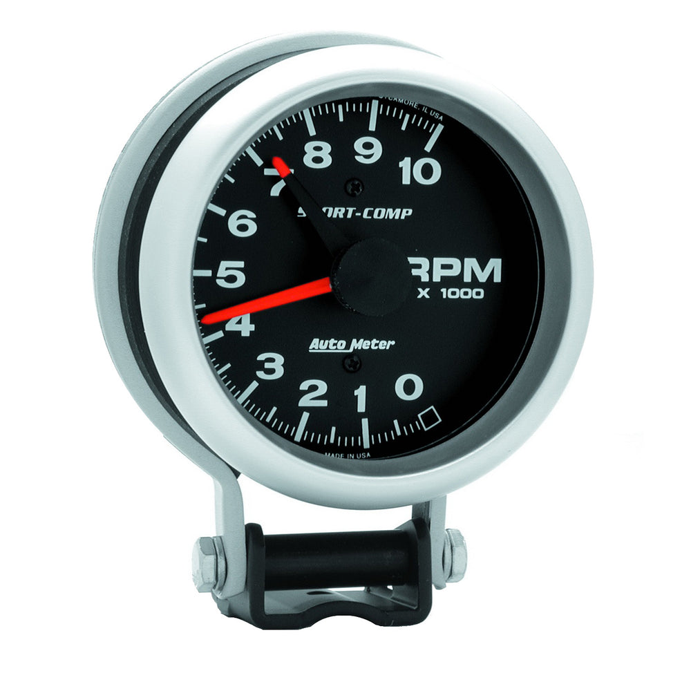 GAUGE, TACHOMETER, 3 3/4in, 10K RPM, PEDESTAL W/ RED LINE, SPORT-COMP