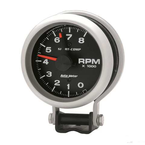 GAUGE, TACHOMETER, 3 3/4in, 8K RPM, PEDESTAL W/ RED LINE, SPORT-COMP