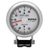 GAUGE, TACHOMETER, 3 3/4in, 8K RPM, PEDESTAL W/ RED LINE, ULTRA-LITE