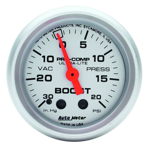 GAUGE, VAC/BOOST, 2 1/16in, 30INHG-20PSI, MECHANICAL, ULTRA-LITE