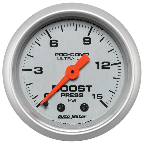 GAUGE, BOOST, 2 1/16in, 15PSI, MECHANICAL, ULTRA-LITE