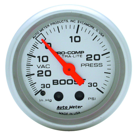 GAUGE, VAC/BOOST, 2 1/16in, 30INHG-30PSI, MECHANICAL, ULTRA-LITE