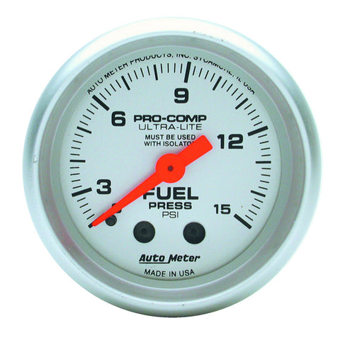 GAUGE, FUEL PRESSURE, 2 1/16in, 15PSI, MECHANICAL, ULTRA-LITE