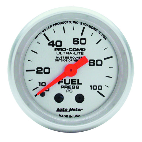 GAUGE, FUEL PRESSURE, 2 1/16in, 100PSI, MECHANICAL, ULTRA-LITE