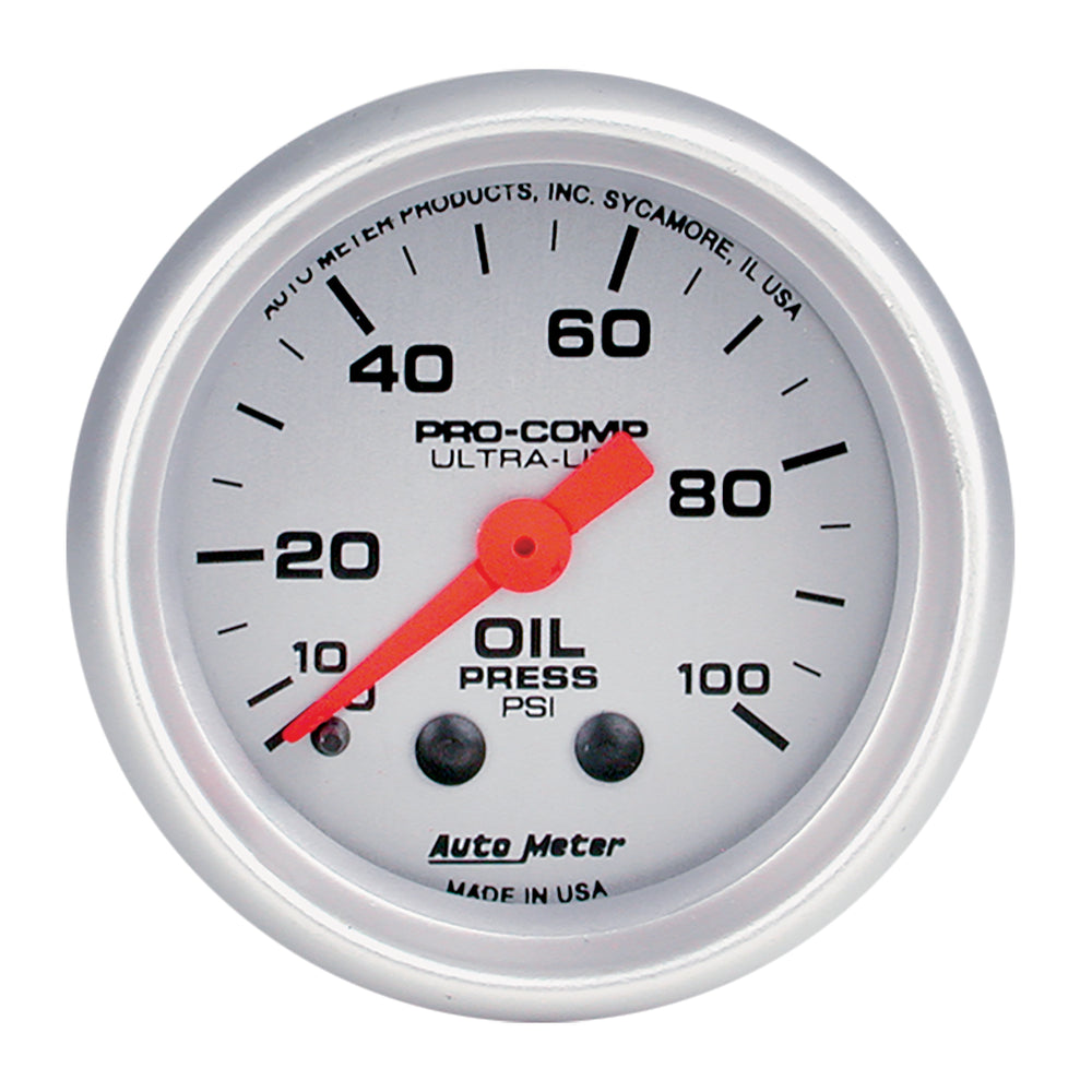 GAUGE, OIL PRESSURE, 2 1/16in, 100PSI, MECHANICAL, ULTRA-LITE