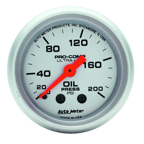 GAUGE, OIL PRESSURE, 2 1/16in, 200PSI, MECHANICAL, ULTRA-LITE