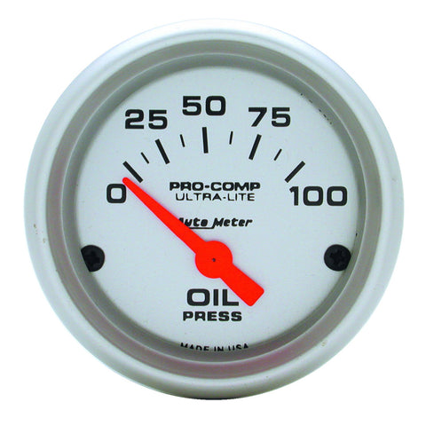 GAUGE, OIL PRESSURE, 2 1/16in, 100PSI, ELECTRIC, ULTRA-LITE