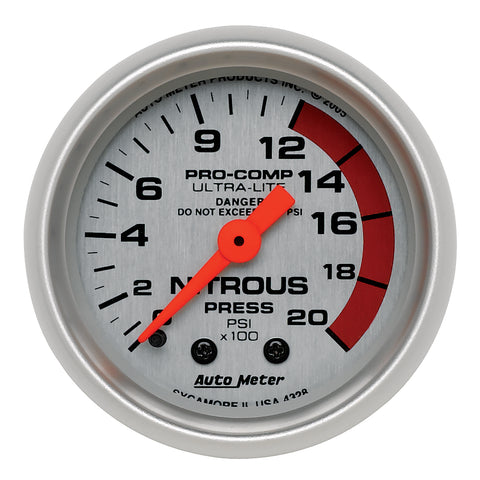 GAUGE, NITROUS PRESSURE, 2 1/16in, 2000PSI, MECHANICAL, ULTRA-LITE