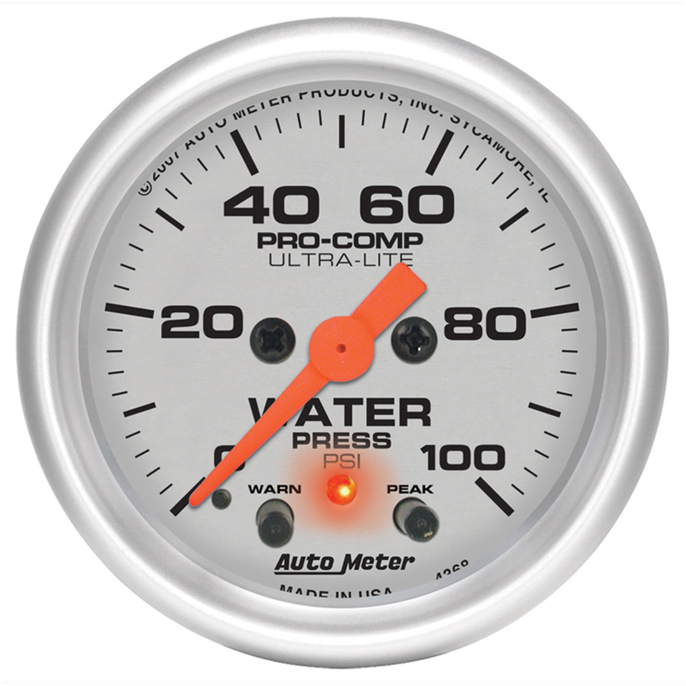 GAUGE, WATER PRESS, 2 1/16in, 100PSI, STEPPER MOTOR W/PEAK & WARN, ULTRA-LITE